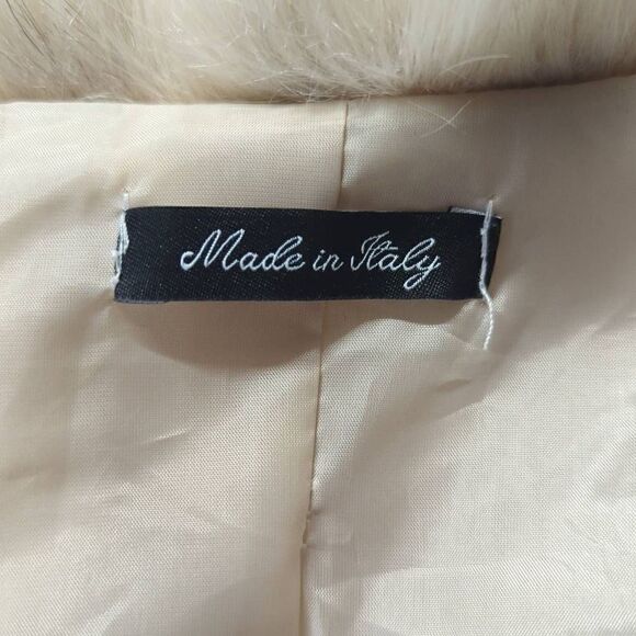 MADE IN Italy Faux Fur Jacket Woman's Cream Snap Lined Curly 3/4 Sleeve Retro - Picture 9 of 13